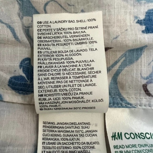 H&M Conscious Smock Dress with Puffed Sleeves Blue Watercolor Size Small - Picture 16 of 16